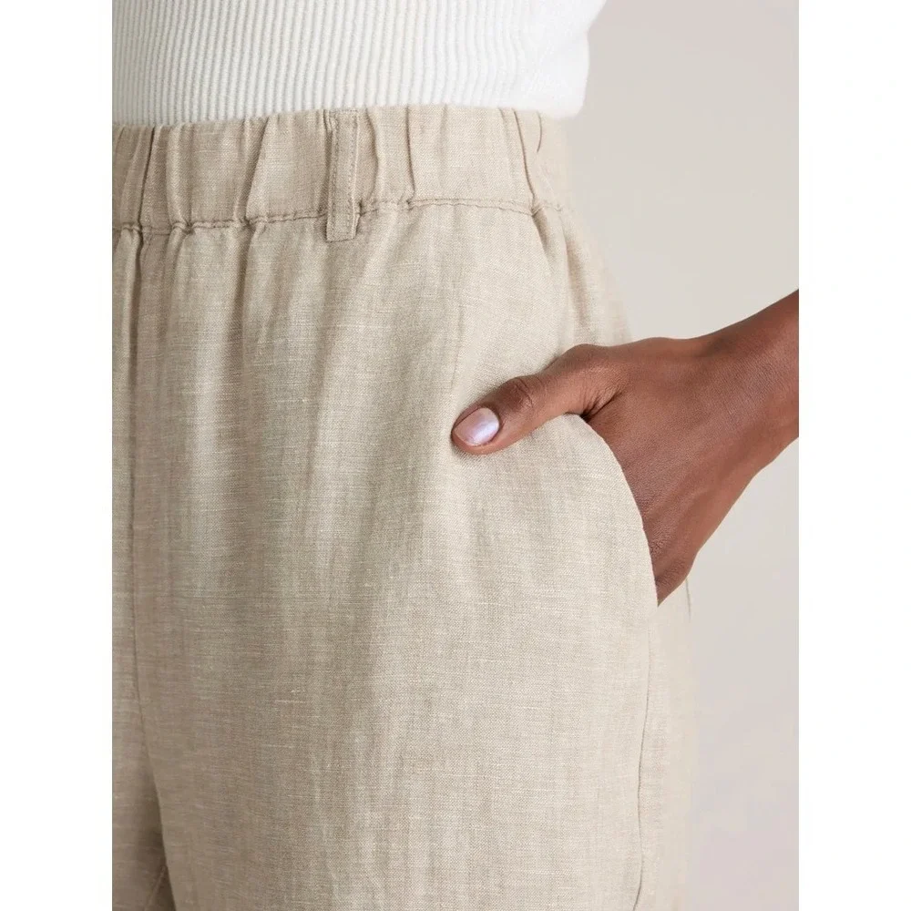 Quince 100% European Linen Pants Womens M Beige Pull-On Elastic Waist Straight